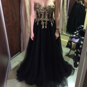 A black dress with gold lace!